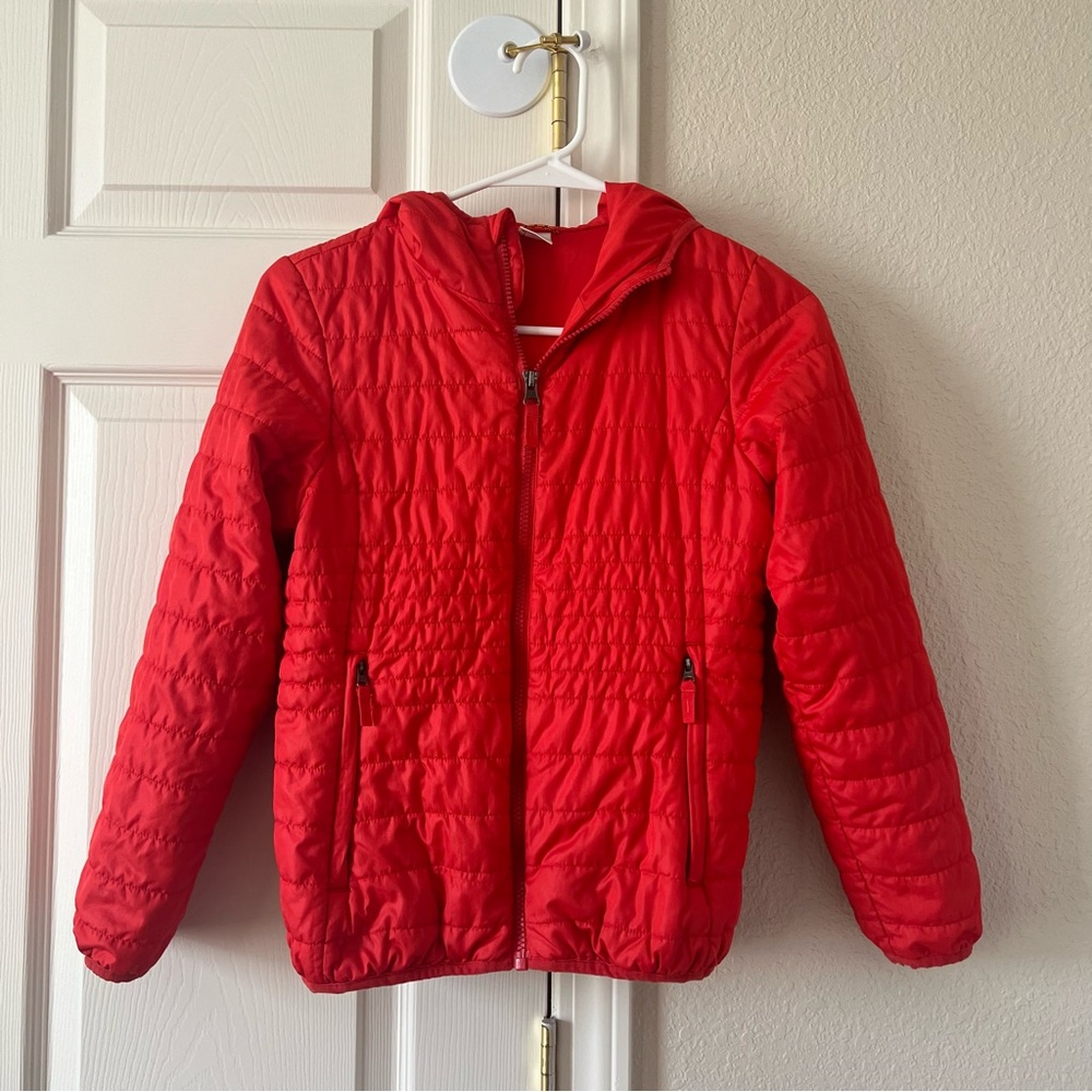 REI Girls 10/12 red quilted hooded puffer jacket